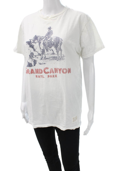Retro Brand Unisex White Cotton Basic T Shirt Crew Neck Short Sleeve Size M