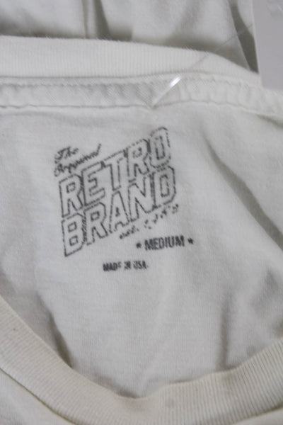 Retro Brand Unisex White Cotton Basic T Shirt Crew Neck Short Sleeve Size M