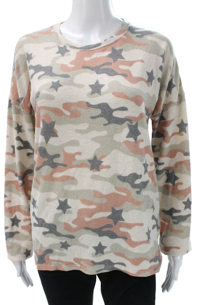 PJ Salvage Womens Camouflage Long Sleeve Crew Neck T-Shirt Rayon Size S