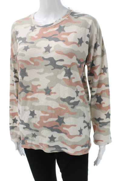 PJ Salvage Womens Camouflage Long Sleeve Crew Neck T-Shirt Rayon Size S