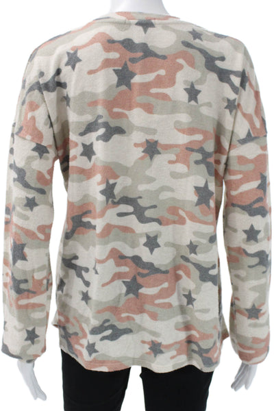 PJ Salvage Womens Camouflage Long Sleeve Crew Neck T-Shirt Rayon Size S
