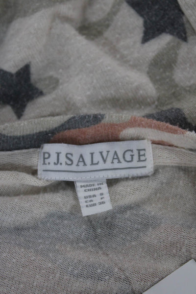 PJ Salvage Womens Camouflage Long Sleeve Crew Neck T-Shirt Rayon Size S