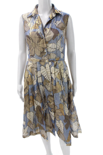Caliban Women Blue Floral Shirt Dress Sleeveless Cotton Size 42