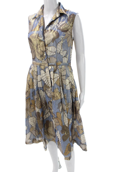 Caliban Women Blue Floral Shirt Dress Sleeveless Cotton Size 42