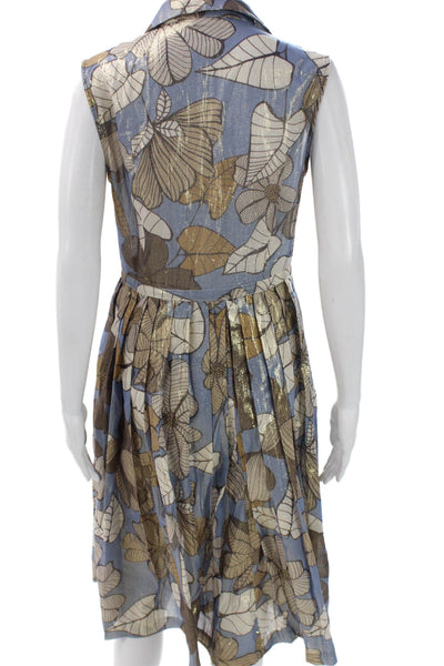 Caliban Women Blue Floral Shirt Dress Sleeveless Cotton Size 42
