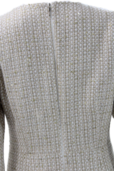 Marccain Womens Shift Dress Beige Embroidered Long Sleeve Mid Calf Size 3
