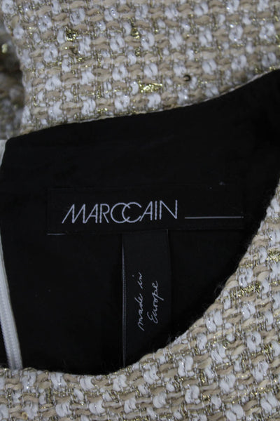 Marccain Womens Shift Dress Beige Embroidered Long Sleeve Mid Calf Size 3