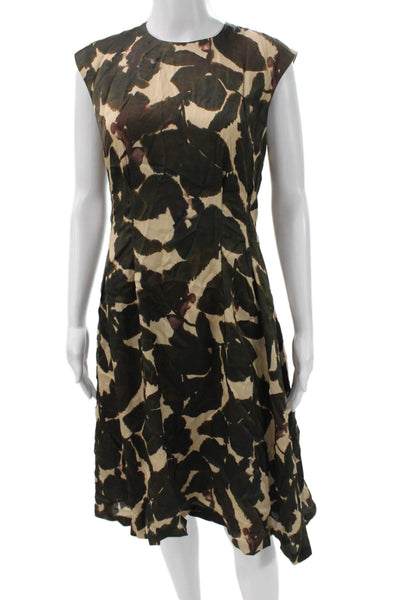 Paule Ka Women Fit & Flare Dress Beige Animal Print Viscose Cap Sleeve Size 40
