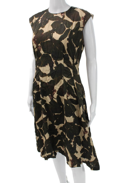 Paule Ka Women Fit & Flare Dress Beige Animal Print Viscose Cap Sleeve Size 40