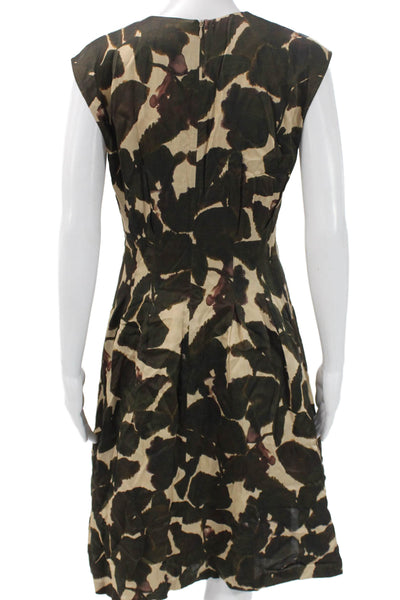 Paule Ka Women Fit & Flare Dress Beige Animal Print Viscose Cap Sleeve Size 40