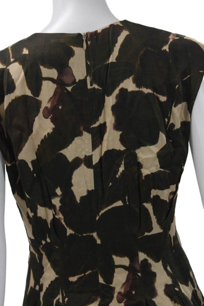 Paule Ka Women Fit & Flare Dress Beige Animal Print Viscose Cap Sleeve Size 40