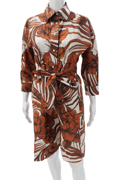 Sara Roka Women Shirt Dress White Floral Long Sleeve Size 42