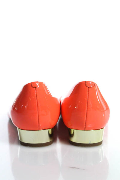 J Crew Orange Patent Leather Solid Gold Tone Block Kitten Heel Size 7.5