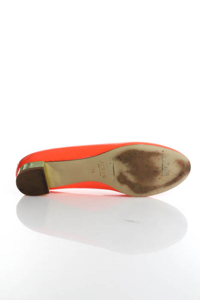 J Crew Orange Patent Leather Solid Gold Tone Block Kitten Heel Size 7.5