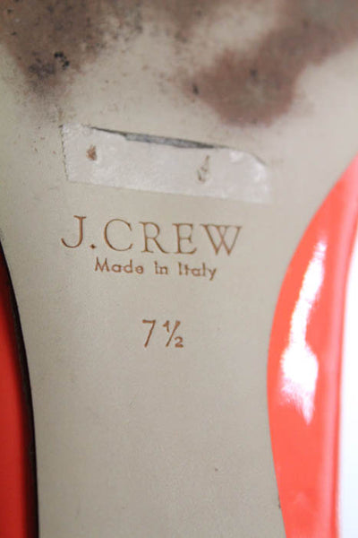 J Crew Orange Patent Leather Solid Gold Tone Block Kitten Heel Size 7.5