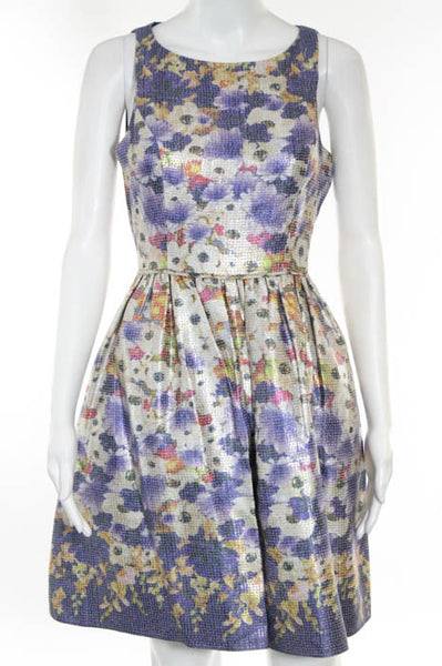 Adrianna Papell Multi-Color Floral Metallic Dress Size 8 Petite New JG330 $198