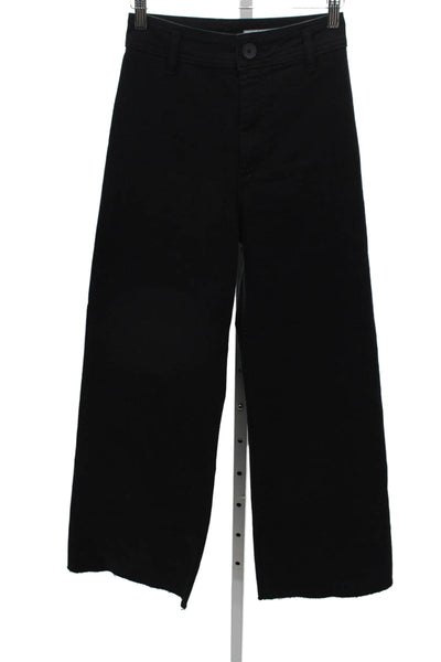 Zara Womens Cropped Black High Rise Cotton Pants Size 2