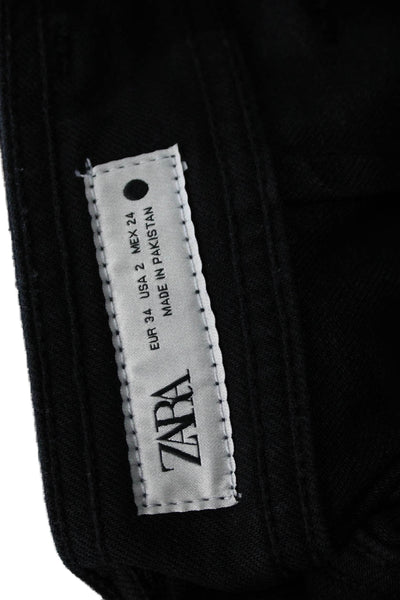 Zara Womens Cropped Black High Rise Cotton Pants Size 2