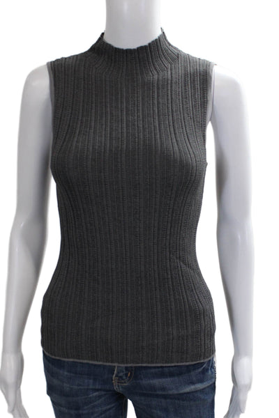 Theory Women Basic Sleeveless Mock Neck Tank Gray Viscose Size 0P