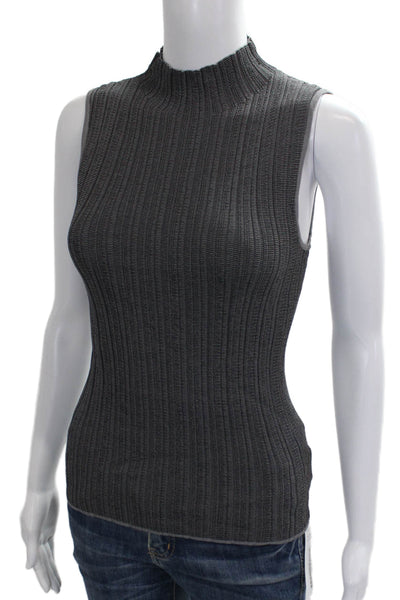 Theory Women Basic Sleeveless Mock Neck Tank Gray Viscose Size 0P