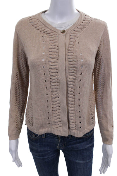 SWTR Womens Cardigan Beige Linen Long Sleeve Round Neck Solid Fall Size M