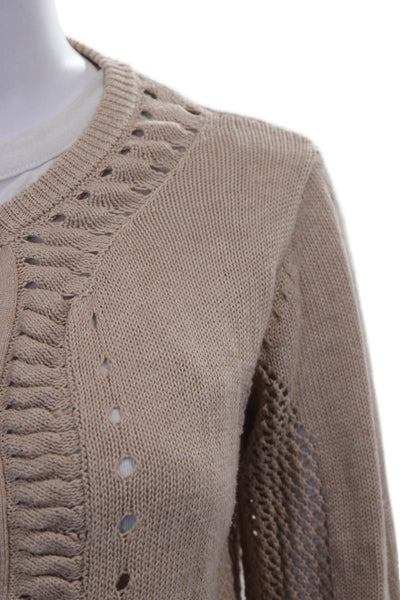SWTR Womens Cardigan Beige Linen Long Sleeve Round Neck Solid Fall Size M