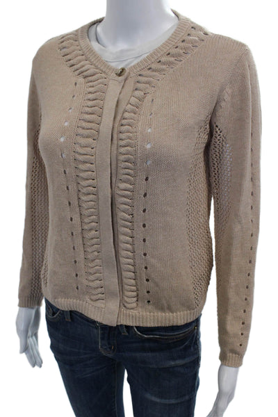 SWTR Womens Cardigan Beige Linen Long Sleeve Round Neck Solid Fall Size M