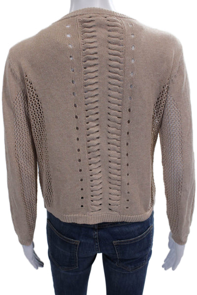 SWTR Womens Cardigan Beige Linen Long Sleeve Round Neck Solid Fall Size M