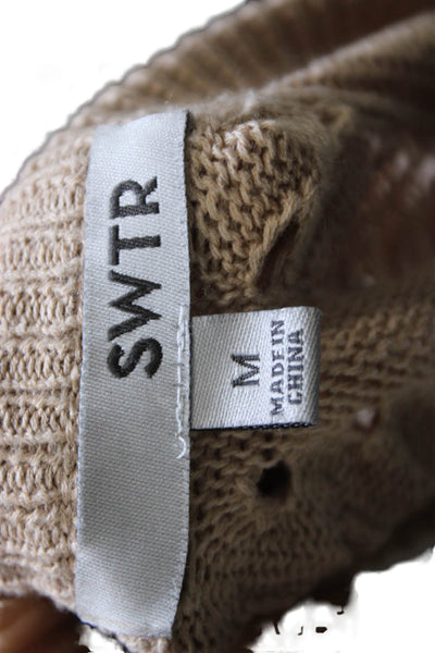 SWTR Womens Cardigan Beige Linen Long Sleeve Round Neck Solid Fall Size M