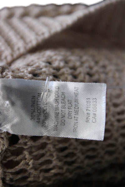 SWTR Womens Cardigan Beige Linen Long Sleeve Round Neck Solid Fall Size M