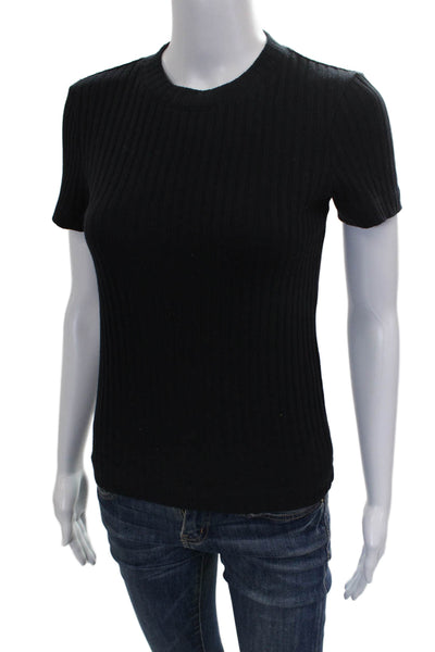 Vince Women Basic Black Crew Neck Short Sleeve T-Shirt Size XS Petite