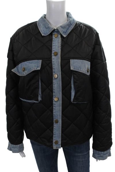 Sam & Lili Women Quilted Jacket Black Button Long Sleeve Size L