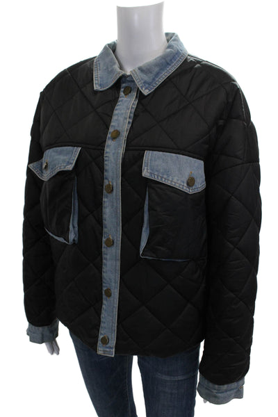 Sam & Lili Women Quilted Jacket Black Button Long Sleeve Size L