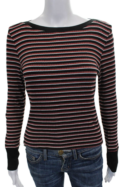 Frame Womens Striped Viscose Boat Neck Long Sleeve T-Shirt Multicolor Size L