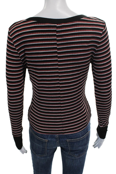 Frame Womens Striped Viscose Boat Neck Long Sleeve T-Shirt Multicolor Size L