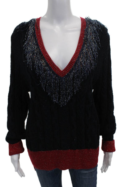 Pinko Women Pullover V Neck Sweater Black Long Sleeve Acrylic Size S