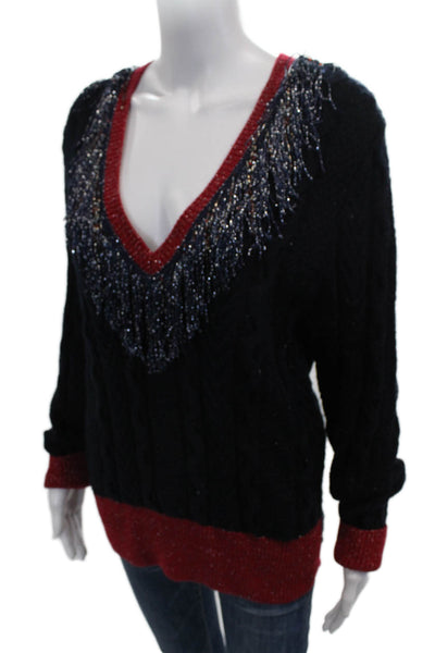 Pinko Women Pullover V Neck Sweater Black Long Sleeve Acrylic Size S