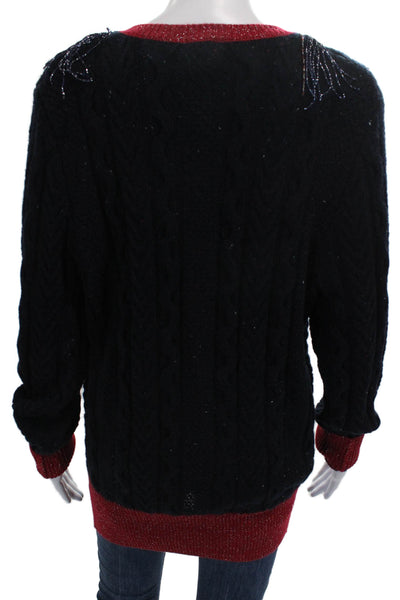 Pinko Women Pullover V Neck Sweater Black Long Sleeve Acrylic Size S