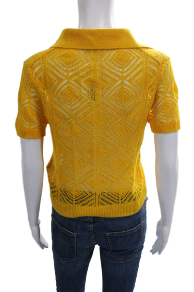 J Crew Women Cashmere Geometric Collared Short Sleeve Pullover Yellow Size S