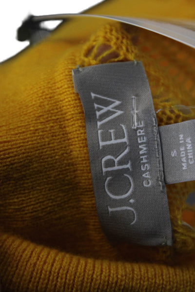 J Crew Women Cashmere Geometric Collared Short Sleeve Pullover Yellow Size S
