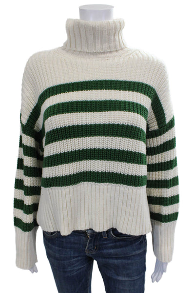 Madewell Women Turtleneck Striped Cotton Long Sleeve Pullover White Size XS