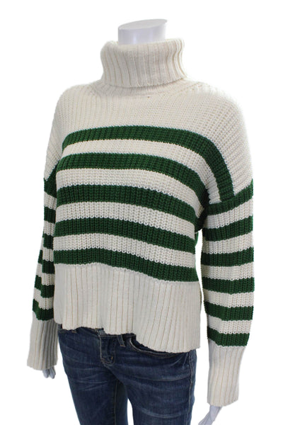 Madewell Women Turtleneck Striped Cotton Long Sleeve Pullover White Size XS