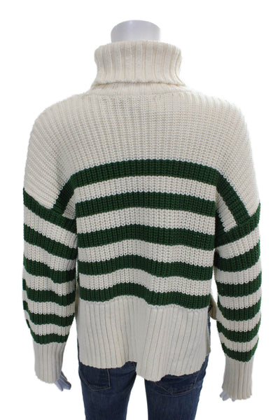 Madewell Women Turtleneck Striped Cotton Long Sleeve Pullover White Size XS