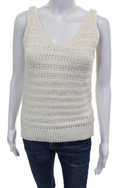 525 Womens Ivory Striped V-Neck Cotton Blend Sleeveless Vest Size XS