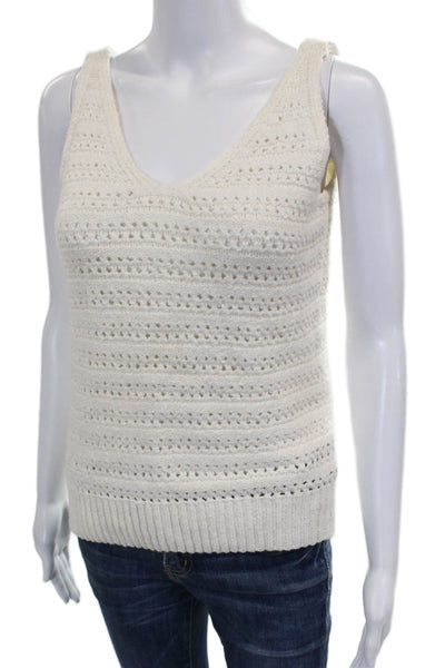 525 Womens Ivory Striped V-Neck Cotton Blend Sleeveless Vest Size XS