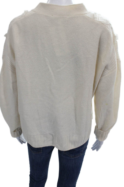 Splendid Women Cardigan Cashmere Ivory V-Neck Geometric Long Sleeve Size S
