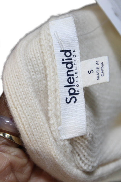 Splendid Women Cardigan Cashmere Ivory V-Neck Geometric Long Sleeve Size S