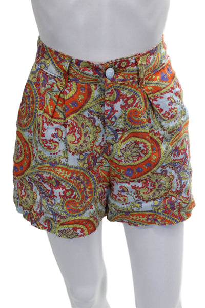 L'Agence Women Multicolor Paisley Linen Button Shorts Size 24