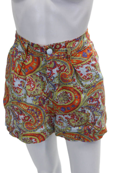 L'Agence Women Multicolor Paisley Linen Button Shorts Size 24