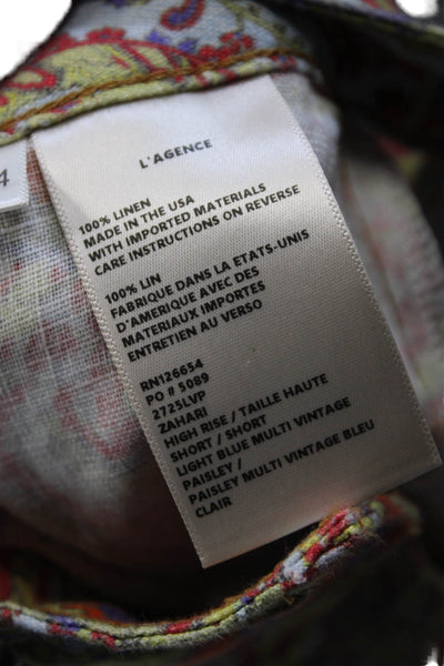 L'Agence Women Multicolor Paisley Linen Button Shorts Size 24